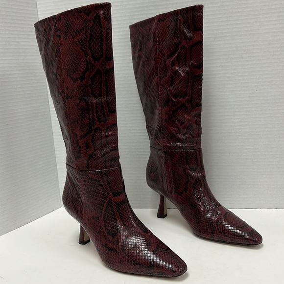 Sam Edelman ‘SAMIRA’ Snakeskin Print Leather Mid Calf Kitten Heeled Boots Size 5 - Picture 4 of 9